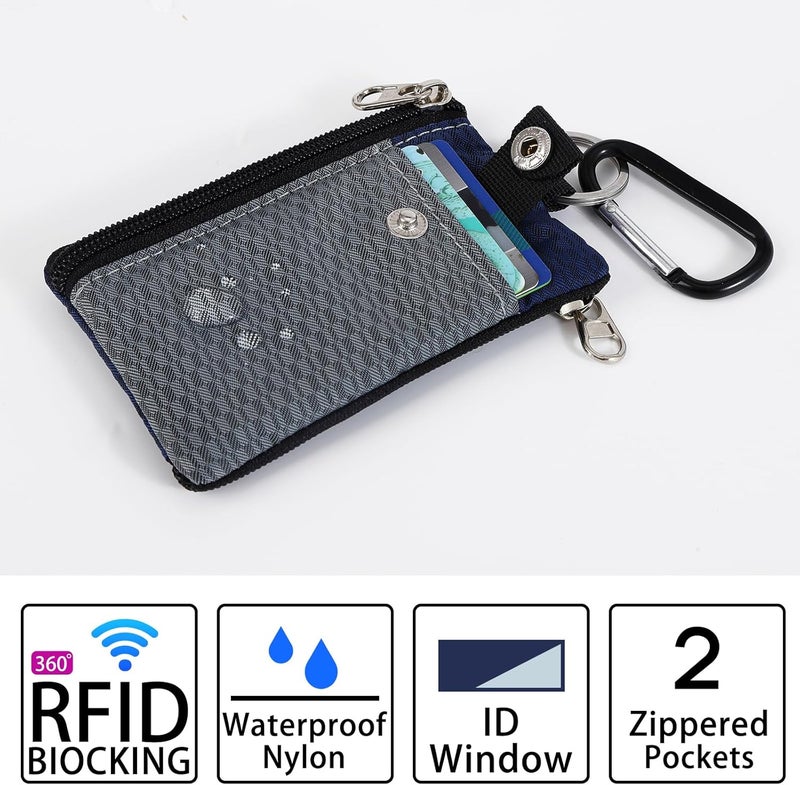 MASAPHIL MASAPHlL Small Lanyard Wallet for Women/Men with RFID Blocking ID Holder, Minimalist Nylon Zipper Lanyard Pouch, Travel Neck Wallet with Keychain, ID Window for Card,Coin,Cash (Gray+Dark Blue) - Image 4